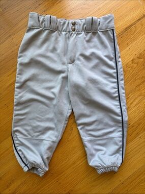 Kids Athletic Baseball Pants - Light Gray with NAVY Trim